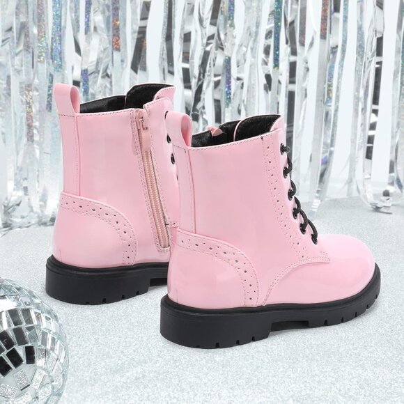 Boys Girls Pink Side Zipper Combat Ankle Boots Toddler/Little Kid/Big Kid - Picture 4 of 6